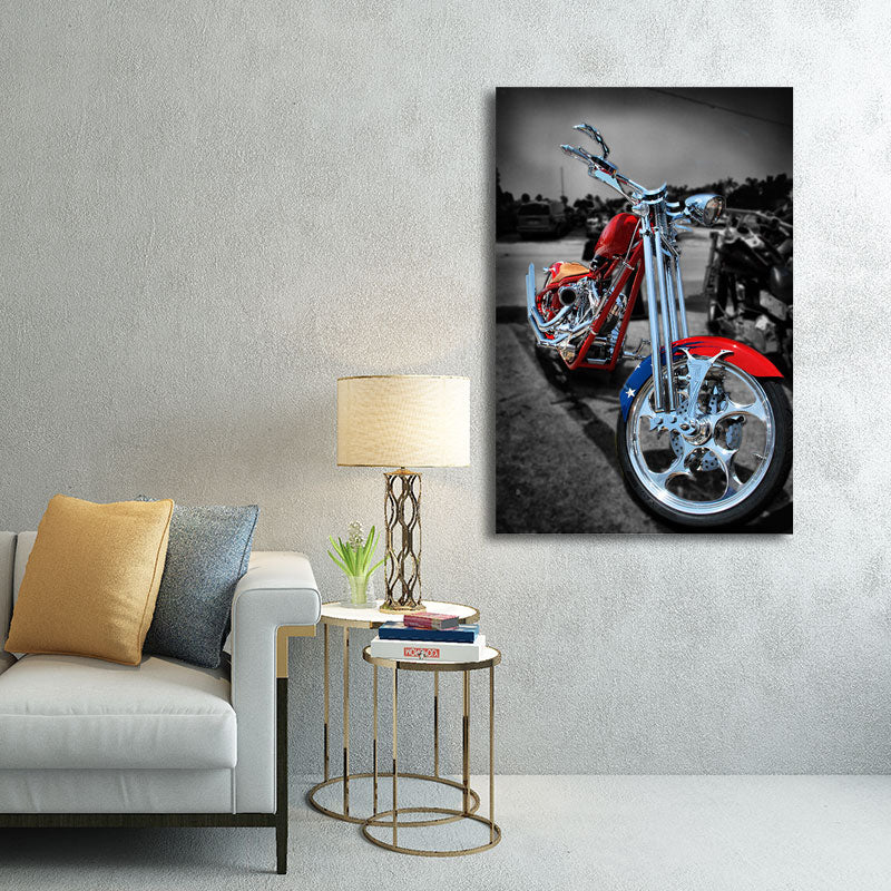 Brehn | Rote Motorrad Wandkunst Dekor Verkehr Zeitgenössische Texturierte Leinwand für Jungenzimmer