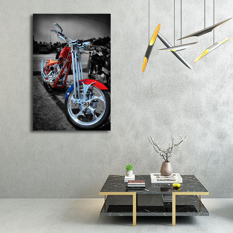 Brehn | Rote Motorrad Wandkunst Dekor Verkehr Zeitgenössische Texturierte Leinwand für Jungenzimmer