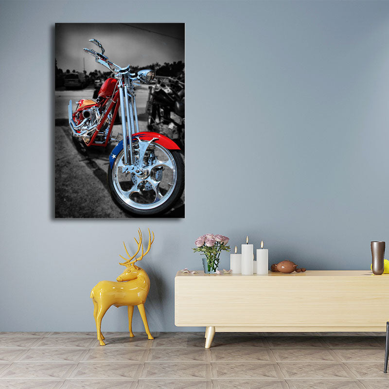 Brehn | Rote Motorrad Wandkunst Dekor Verkehr Zeitgenössische Texturierte Leinwand für Jungenzimmer