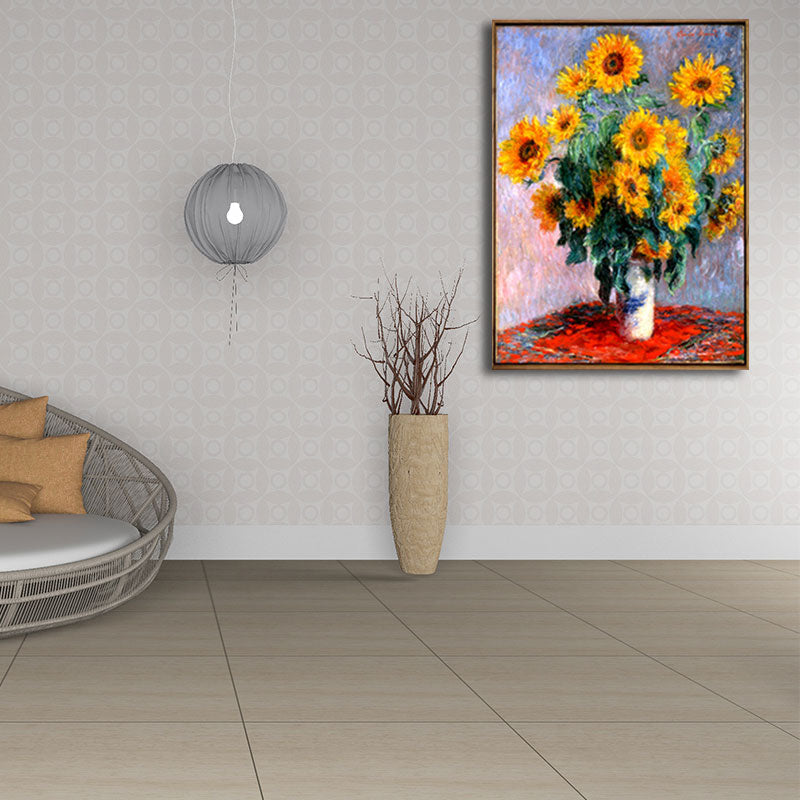 Brehn | Gelbes Sonnenblumenvasen-Gemälde Stillleben Traditionelle texturierte Leinwandwandkunst für das Schlafzimmer
