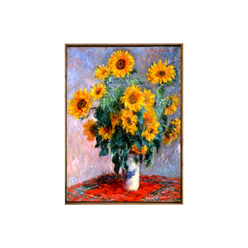 Brehn | Gelbes Sonnenblumenvasen-Gemälde Stillleben Traditionelle texturierte Leinwandwandkunst für das Schlafzimmer