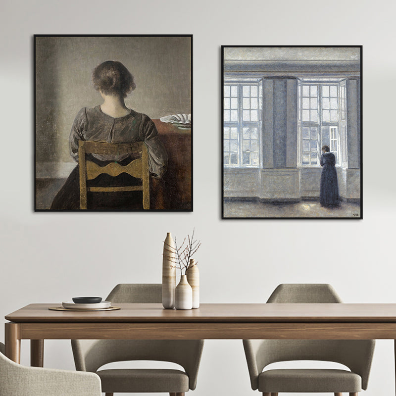 Brehn | Hammershoi Frau Rückseite Leinwand Kunst Traditionelle Texturierte Oberfläche Wanddekoration in Dunkler Farbe