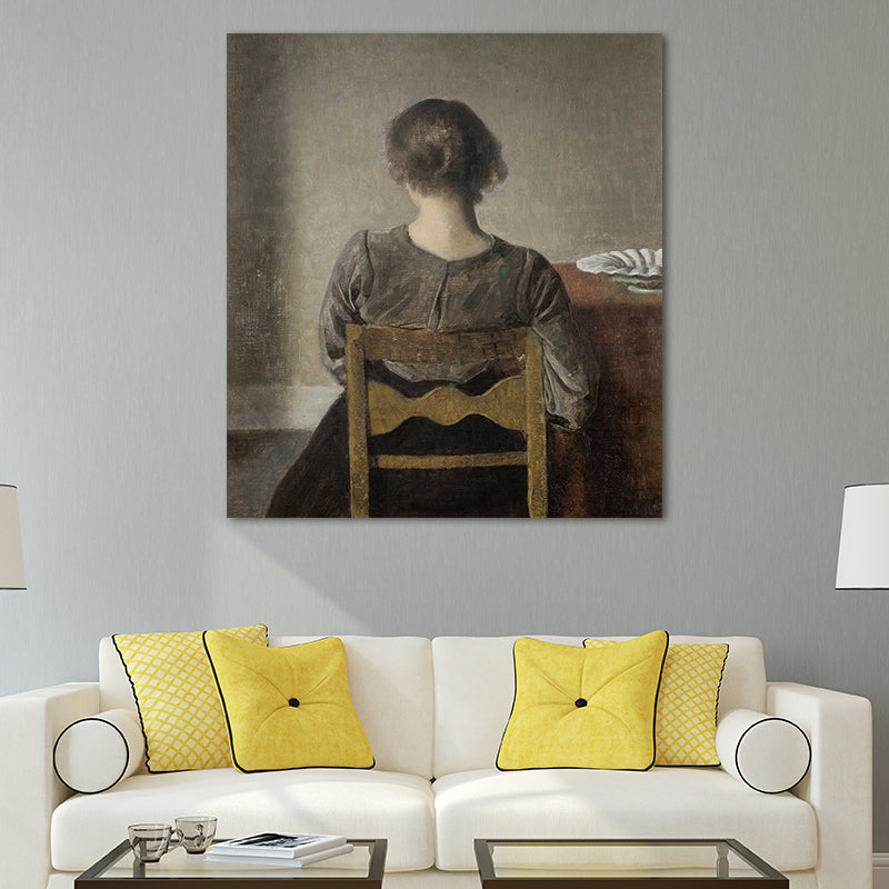 Brehn | Hammershoi Frau Rückseite Leinwand Kunst Traditionelle Texturierte Oberfläche Wanddekoration in Dunkler Farbe
