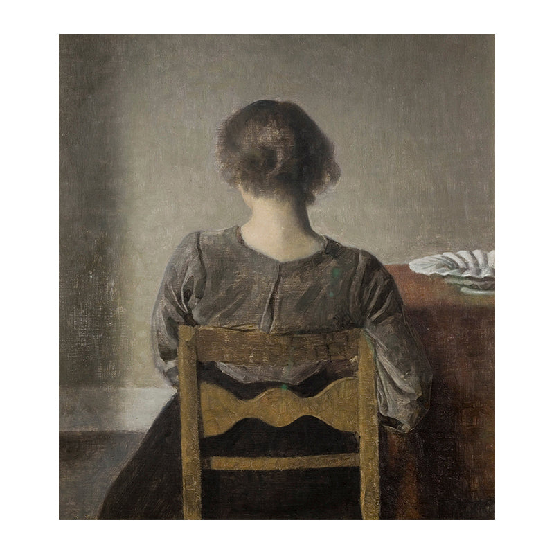 Brehn | Hammershoi Frau Rückseite Leinwand Kunst Traditionelle Texturierte Oberfläche Wanddekoration in Dunkler Farbe