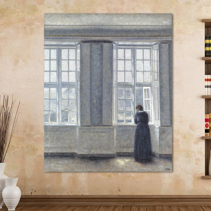 Brehn | Hammershoi Frau Rückseite Leinwand Kunst Traditionelle Texturierte Oberfläche Wanddekoration in Dunkler Farbe