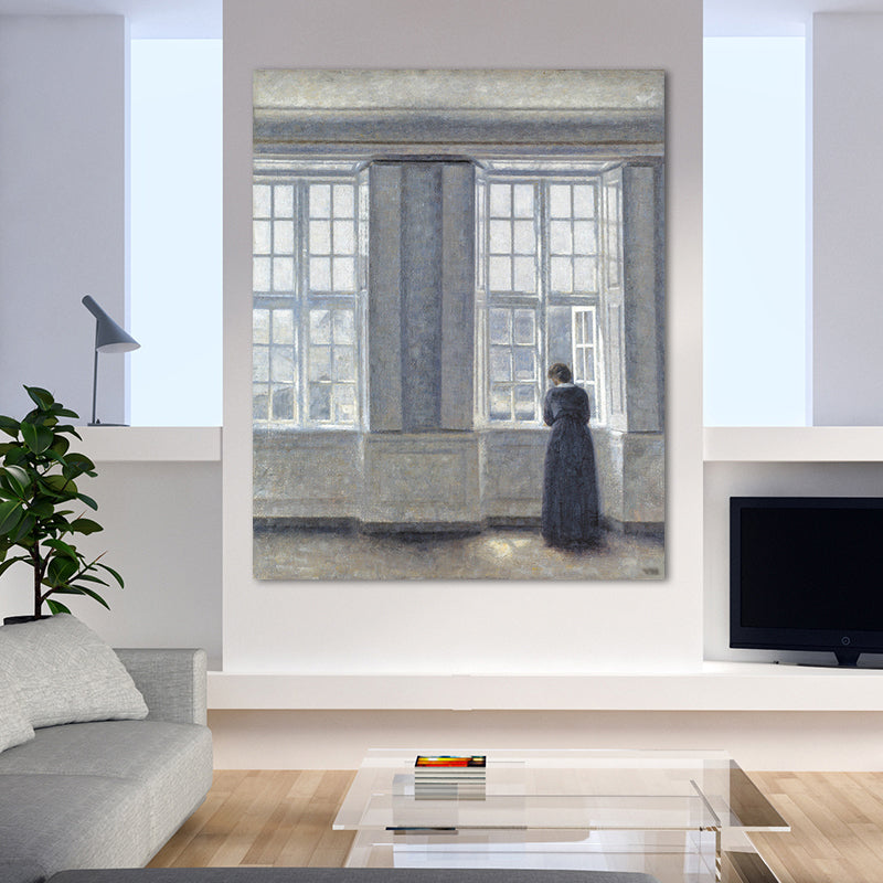 Brehn | Hammershoi Frau Rückseite Leinwand Kunst Traditionelle Texturierte Oberfläche Wanddekoration in Dunkler Farbe
