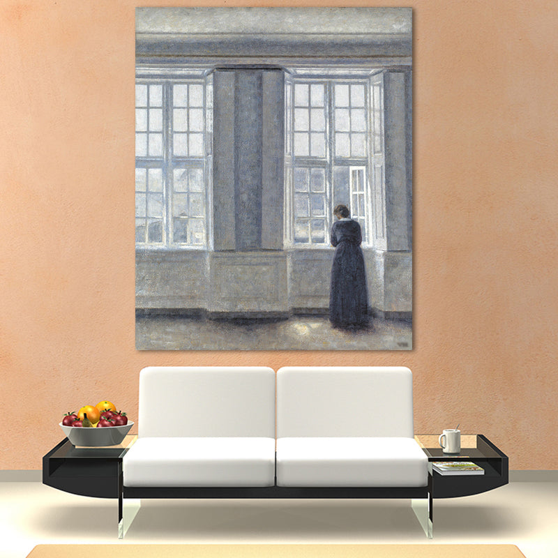 Brehn | Hammershoi Frau Rückseite Leinwand Kunst Traditionelle Texturierte Oberfläche Wanddekoration in Dunkler Farbe