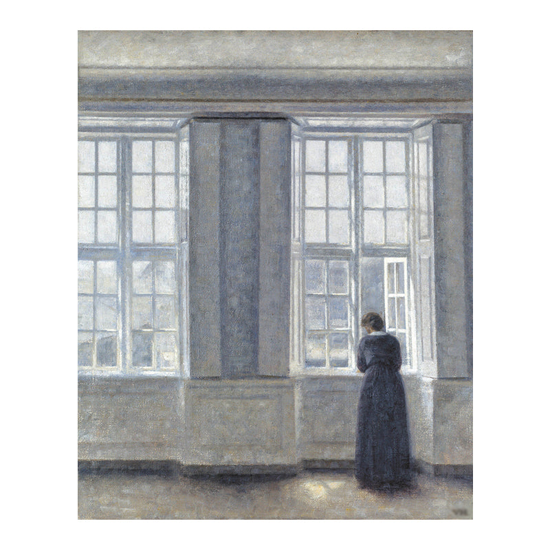 Brehn | Hammershoi Frau Rückseite Leinwand Kunst Traditionelle Texturierte Oberfläche Wanddekoration in Dunkler Farbe