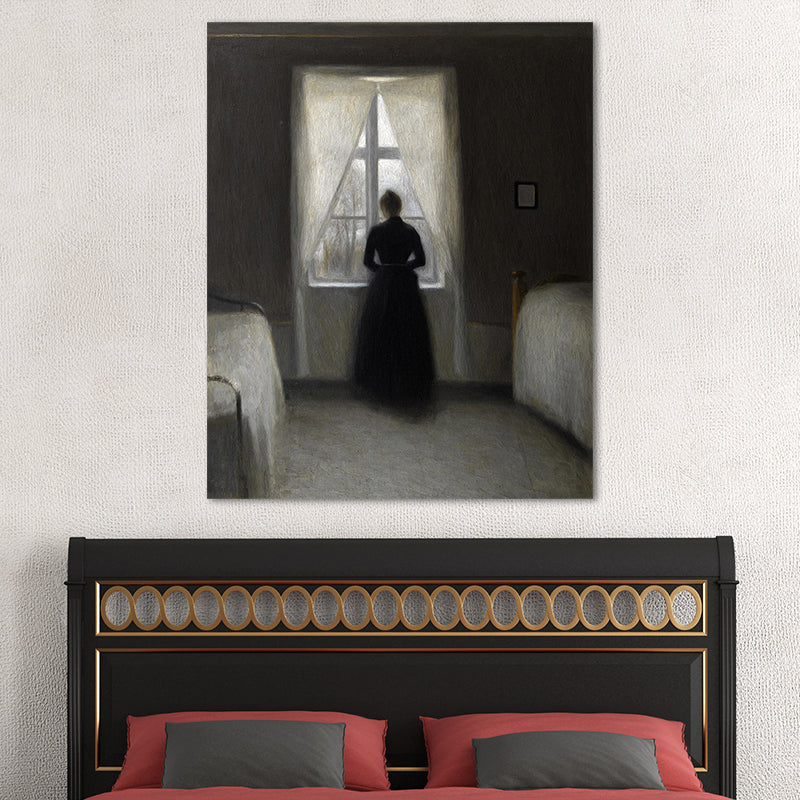 Brehn | Hammershoi Frau Rückseite Leinwand Kunst Traditionelle Texturierte Oberfläche Wanddekoration in Dunkler Farbe