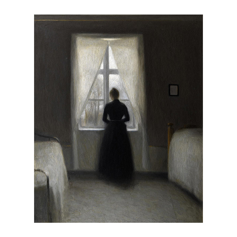 Brehn | Hammershoi Frau Rückseite Leinwand Kunst Traditionelle Texturierte Oberfläche Wanddekoration in Dunkler Farbe