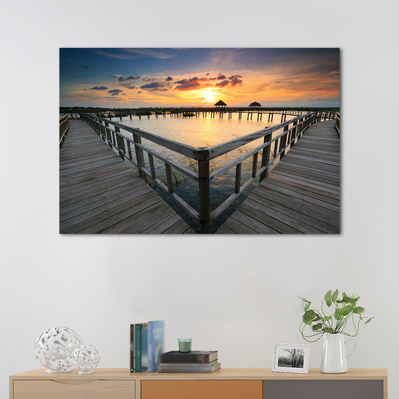 Brehn | Moderne Brücke und Landschaftsartprint Helle Farbige Texturierte Wanddekoration für das Wohnzimmer