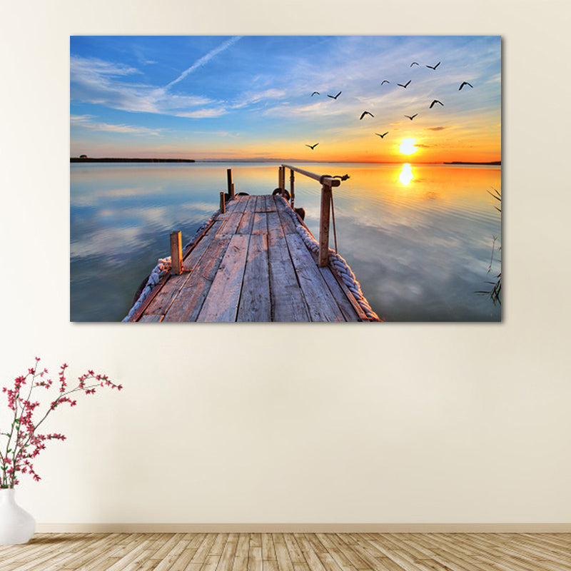 Brehn | Sundown Bridge Seascape Leinwand Texturiert Zeitgenössische Haus Innenwand Kunstdruck