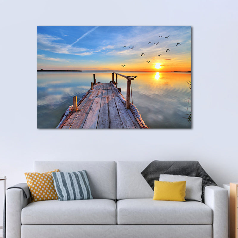 Brehn | Sundown Bridge Seascape Leinwand Texturiert Zeitgenössische Haus Innenwand Kunstdruck