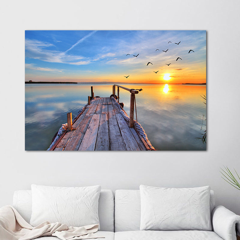 Brehn | Sundown Bridge Seascape Leinwand Texturiert Zeitgenössische Haus Innenwand Kunstdruck