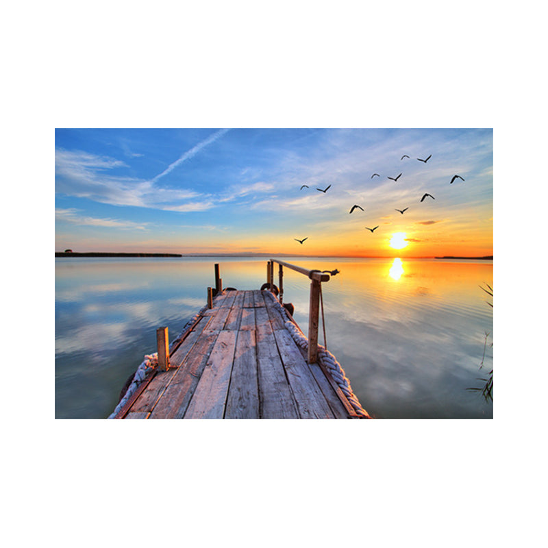 Brehn | Sundown Bridge Seascape Leinwand Texturiert Zeitgenössische Haus Innenwand Kunstdruck