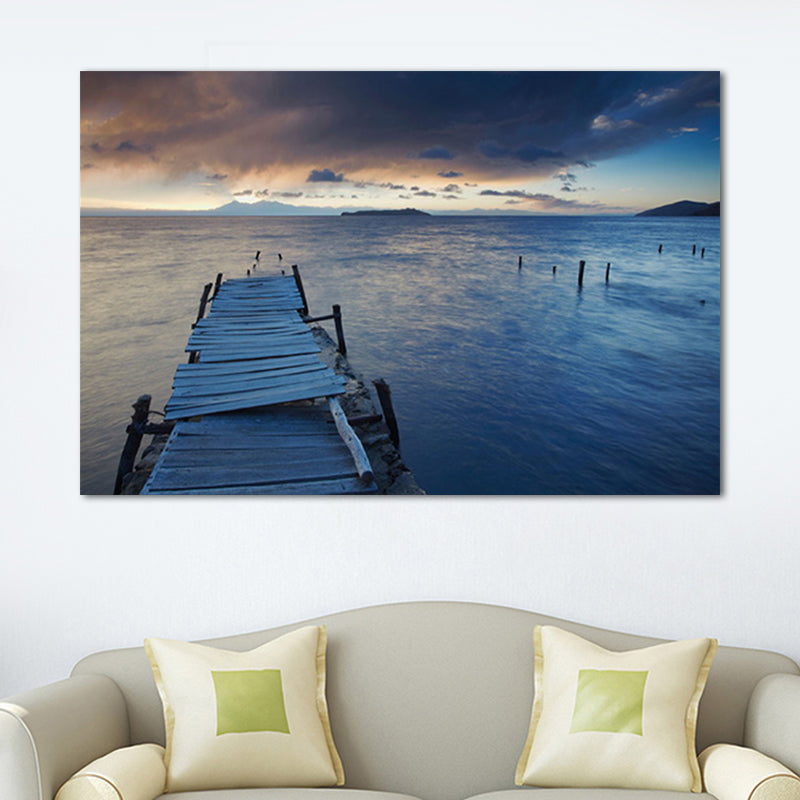 Brehn | Sundown Bridge Seascape Leinwand Texturiert Zeitgenössische Haus Innenwand Kunstdruck