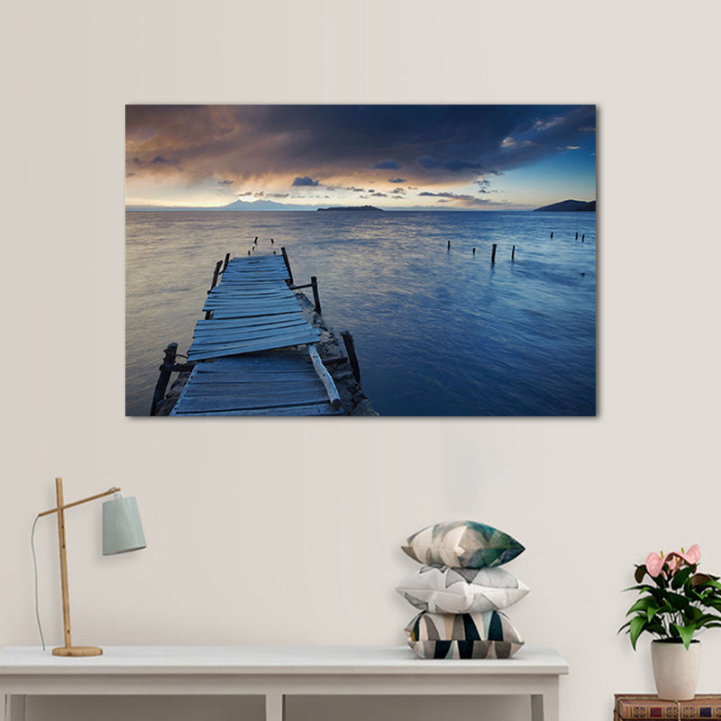 Brehn | Sundown Bridge Seascape Leinwand Texturiert Zeitgenössische Haus Innenwand Kunstdruck