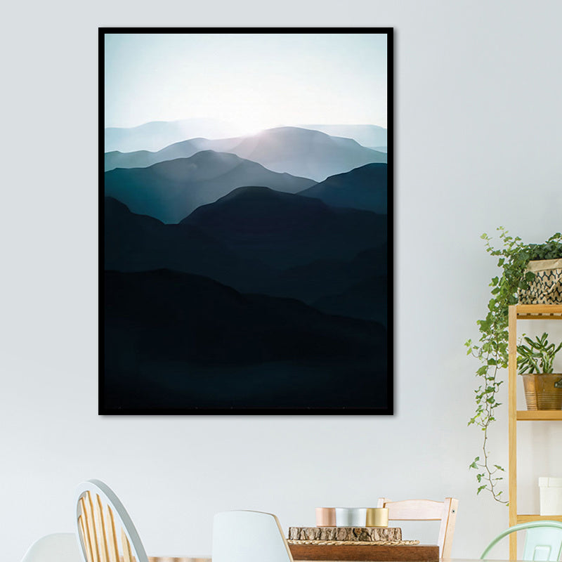 Brehn | Dunkle Farbe Nebelige Berge Leinwandkunst Natur Landschaft Moderne Texturierte Wanddekoration
