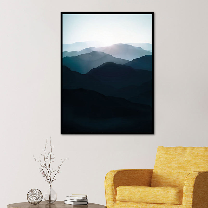 Brehn | Dunkle Farbe Nebelige Berge Leinwandkunst Natur Landschaft Moderne Texturierte Wanddekoration