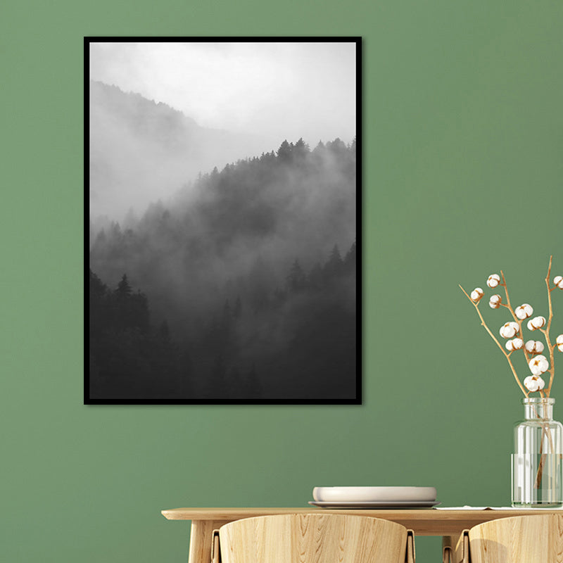 Brehn | Dunkle Farbe Nebelige Berge Leinwandkunst Natur Landschaft Moderne Texturierte Wanddekoration
