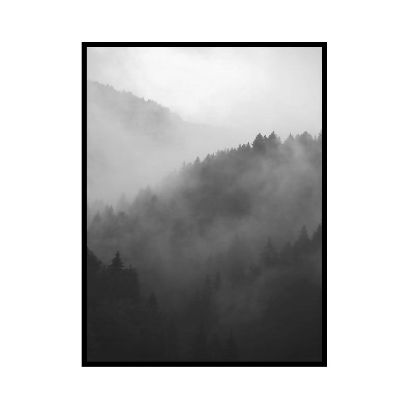 Brehn | Dunkle Farbe Nebelige Berge Leinwandkunst Natur Landschaft Moderne Texturierte Wanddekoration