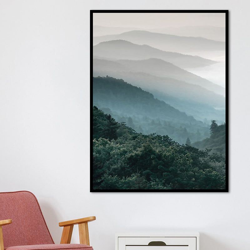 Brehn | Dunkle Farbe Nebelige Berge Leinwandkunst Natur Landschaft Moderne Texturierte Wanddekoration