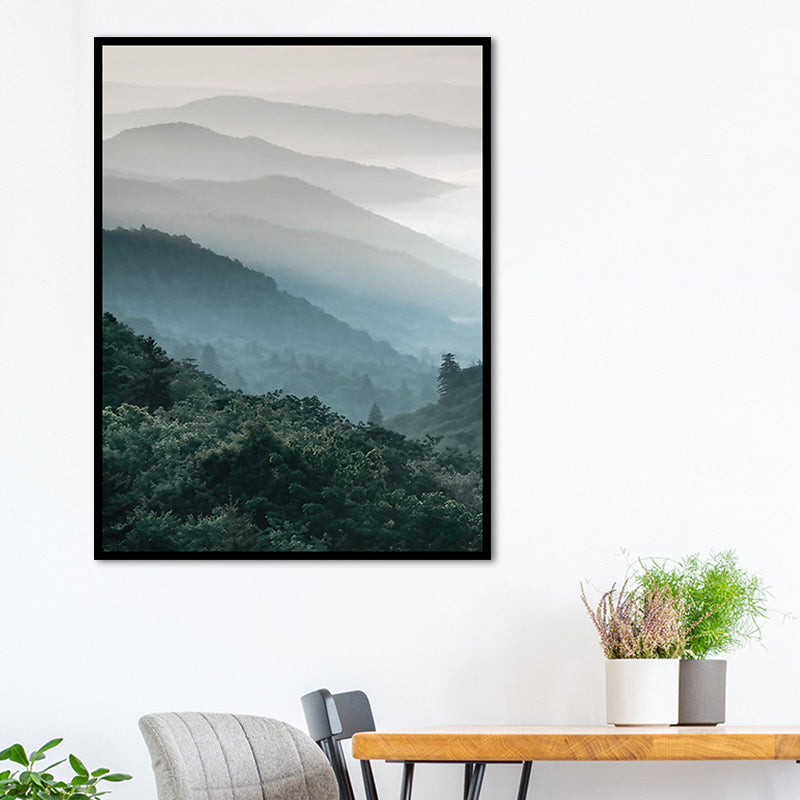 Brehn | Dunkle Farbe Nebelige Berge Leinwandkunst Natur Landschaft Moderne Texturierte Wanddekoration