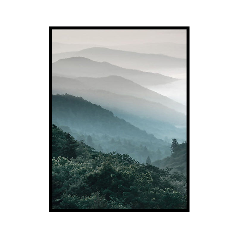 Brehn | Dunkle Farbe Nebelige Berge Leinwandkunst Natur Landschaft Moderne Texturierte Wanddekoration