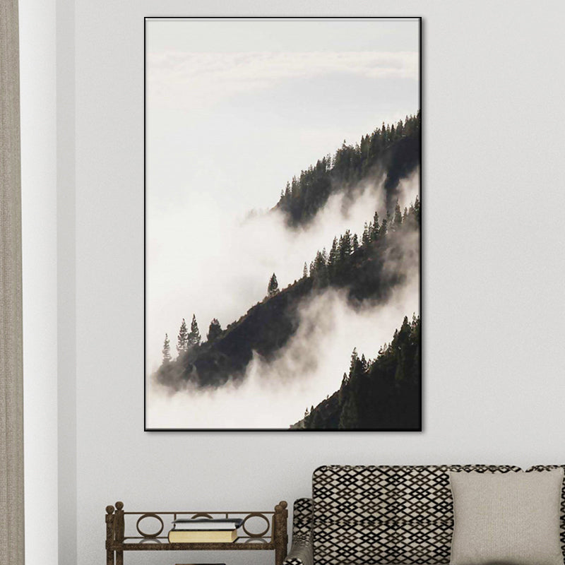 Brehn | Foggy Natural Scenery Art Print in Grey Canvas Made Wall Decoration for Home, Texturiert