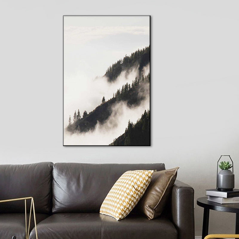 Brehn | Foggy Natural Scenery Art Print in Grey Canvas Made Wall Decoration for Home, Texturiert