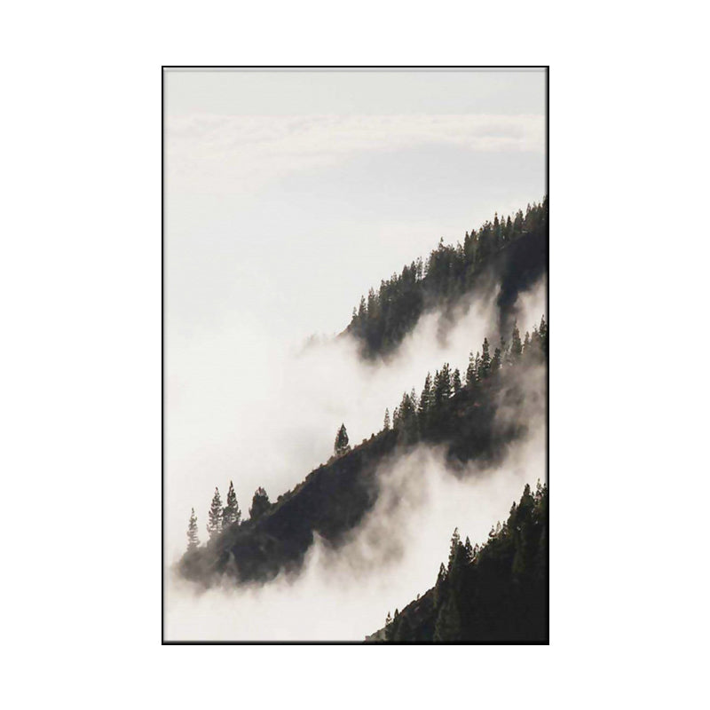 Brehn | Foggy Natural Scenery Art Print in Grey Canvas Made Wall Decoration for Home, Texturiert