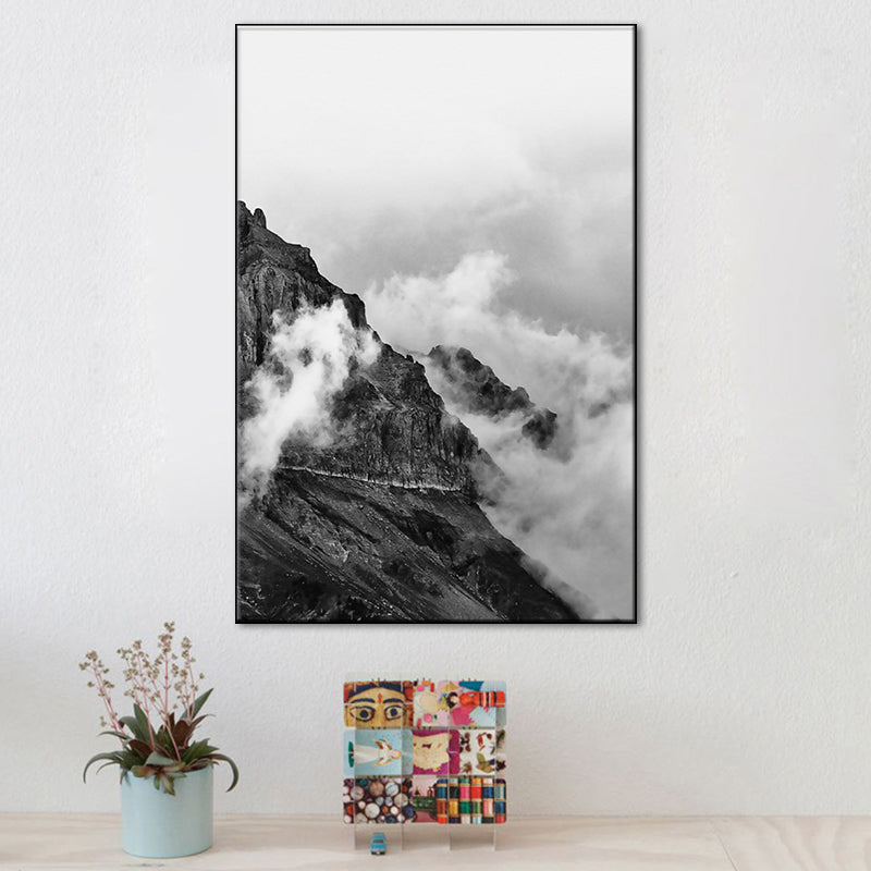 Brehn | Foggy Natural Scenery Art Print in Grey Canvas Made Wall Decoration for Home, Texturiert