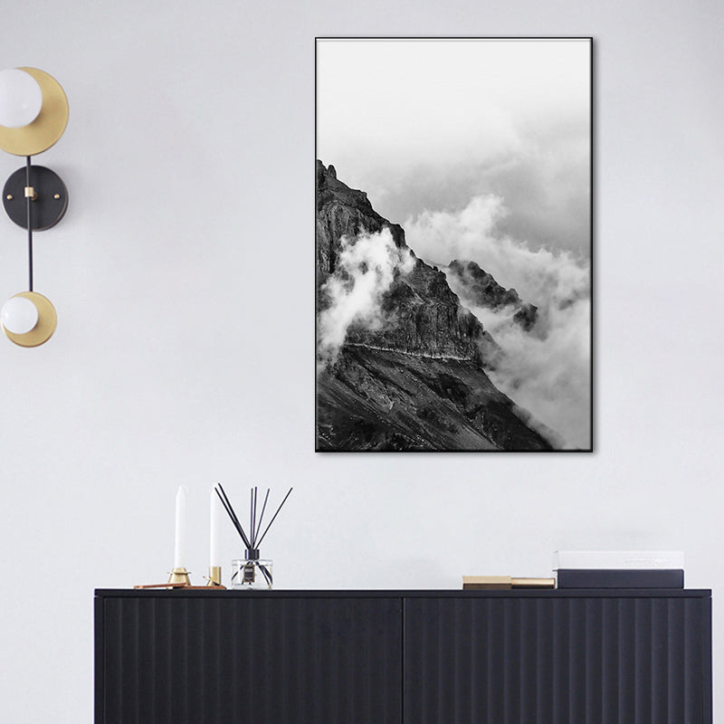 Brehn | Foggy Natural Scenery Art Print in Grey Canvas Made Wall Decoration for Home, Texturiert