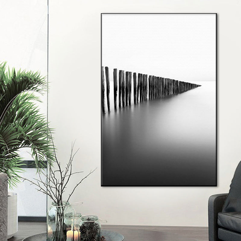Brehn | Foggy Natural Scenery Art Print in Grey Canvas Made Wall Decoration for Home, Texturiert