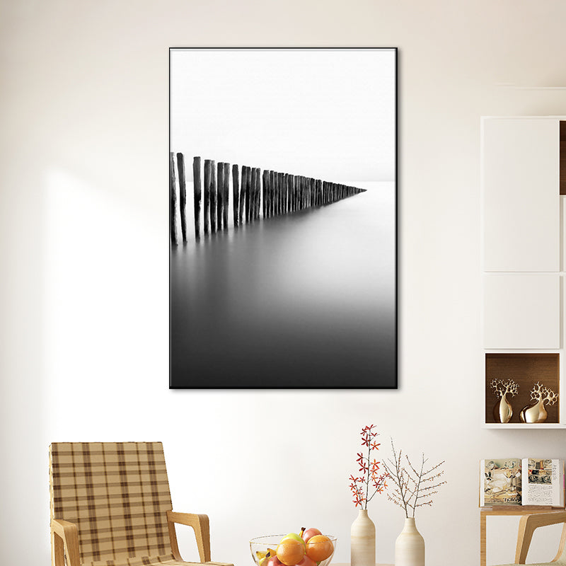 Brehn | Foggy Natural Scenery Art Print in Grey Canvas Made Wall Decoration for Home, Texturiert