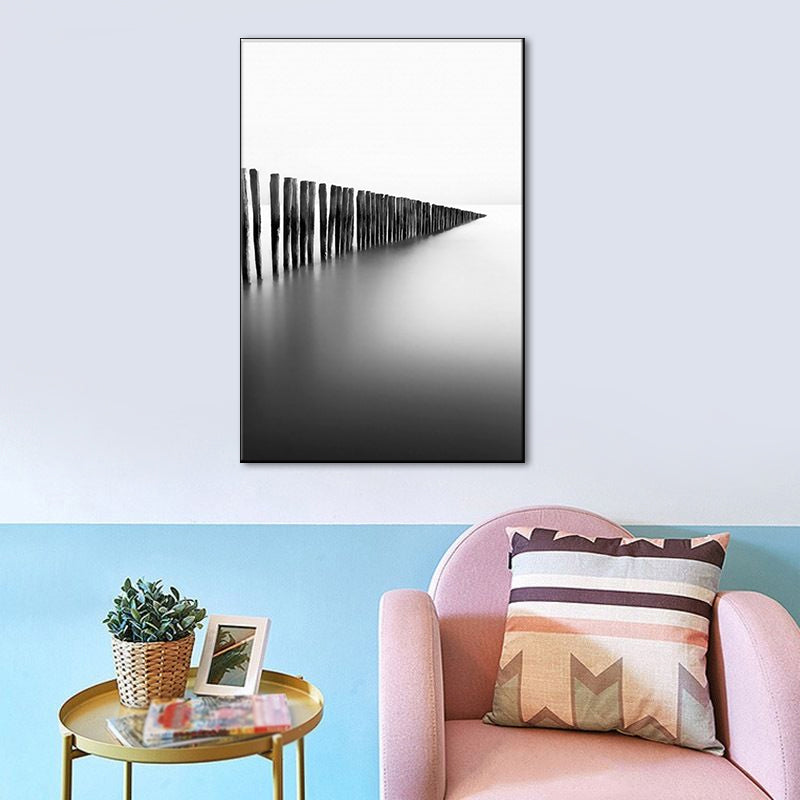 Brehn | Foggy Natural Scenery Art Print in Grey Canvas Made Wall Decoration for Home, Texturiert