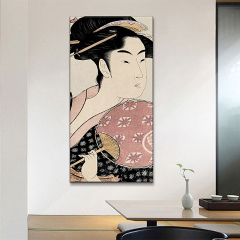 Brehn | Japanische Ukiyoe-E Frau Malerei Leinwand Texturiert Pastellfarbe Wandkunst für Teestube