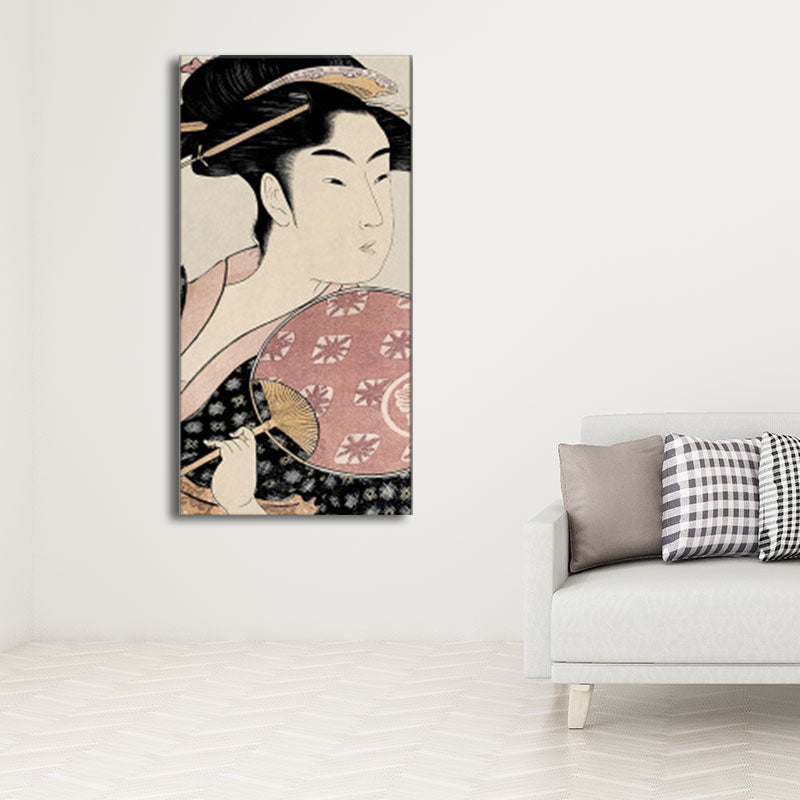 Brehn | Japanische Ukiyoe-E Frau Malerei Leinwand Texturiert Pastellfarbe Wandkunst für Teestube