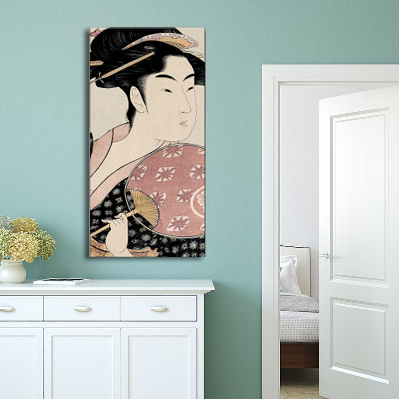 Brehn | Japanische Ukiyoe-E Frau Malerei Leinwand Texturiert Pastellfarbe Wandkunst für Teestube