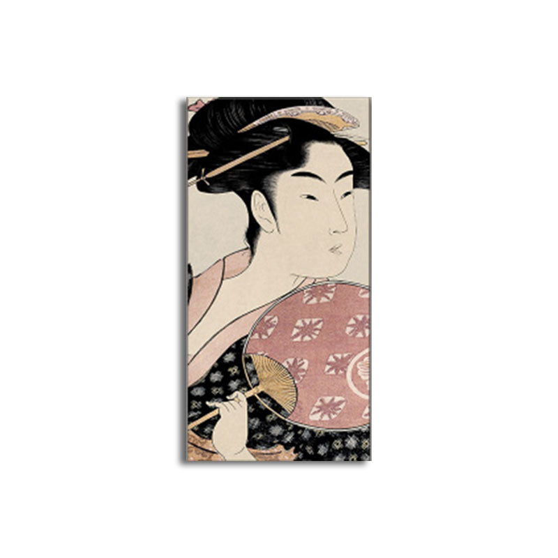 Brehn | Japanische Ukiyoe-E Frau Malerei Leinwand Texturiert Pastellfarbe Wandkunst für Teestube