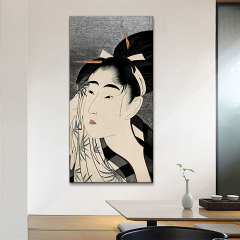 Brehn | Japanische Ukiyoe-E Frau Malerei Leinwand Texturiert Pastellfarbe Wandkunst für Teestube