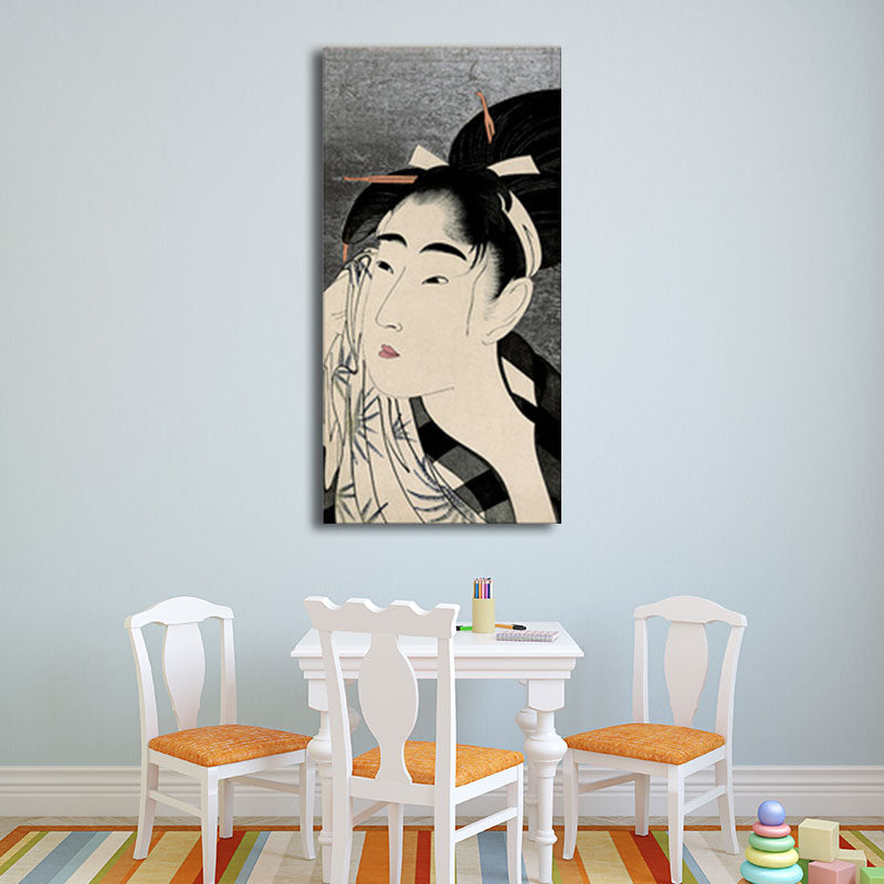 Brehn | Japanische Ukiyoe-E Frau Malerei Leinwand Texturiert Pastellfarbe Wandkunst für Teestube