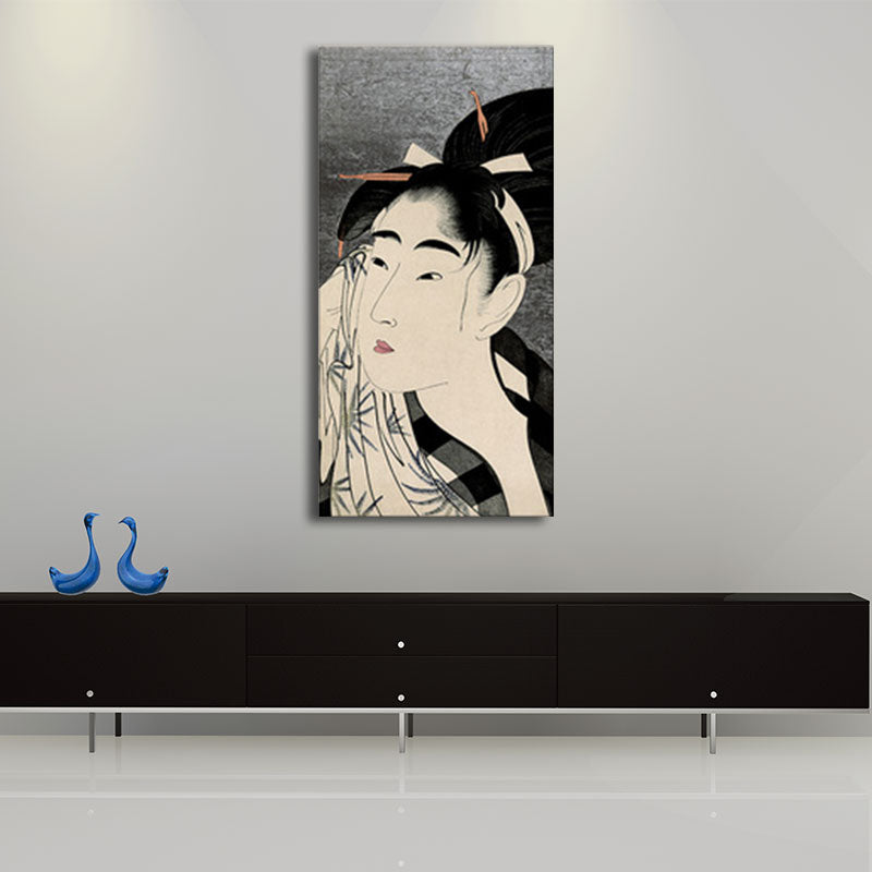 Brehn | Japanische Ukiyoe-E Frau Malerei Leinwand Texturiert Pastellfarbe Wandkunst für Teestube