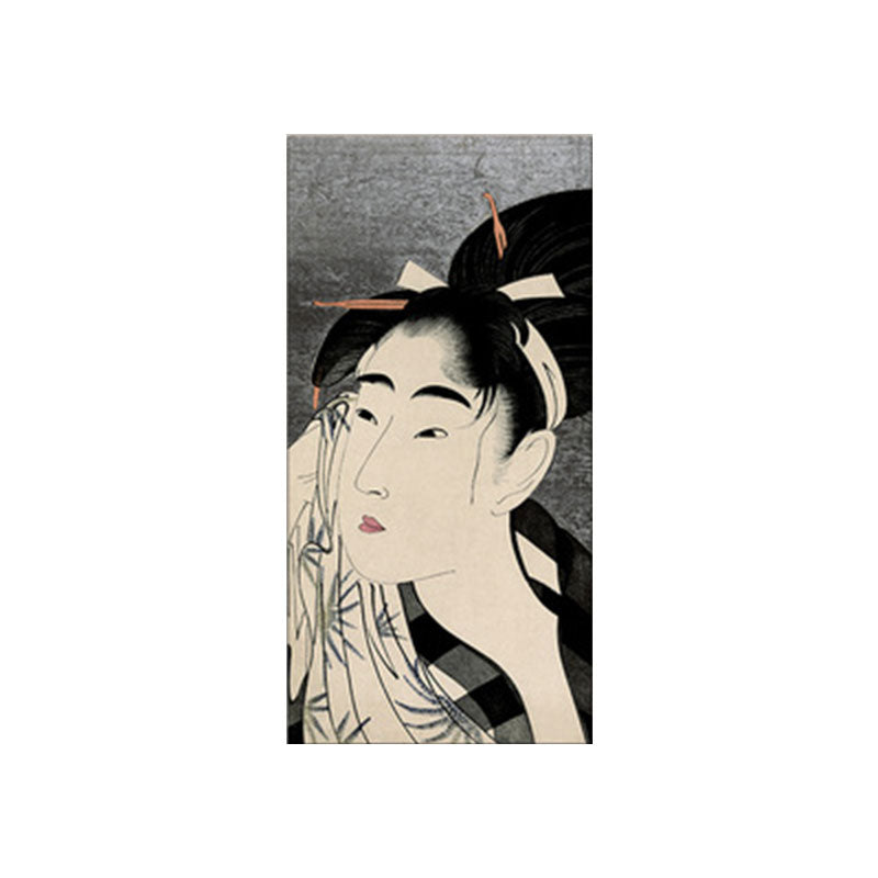 Brehn | Japanische Ukiyoe-E Frau Malerei Leinwand Texturiert Pastellfarbe Wandkunst für Teestube
