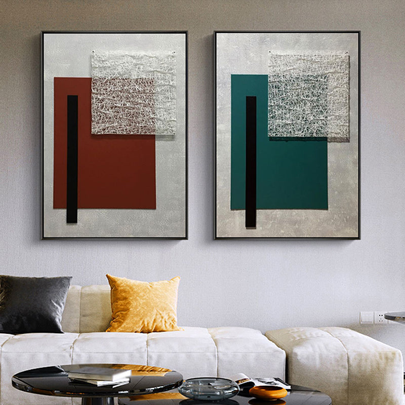 Brehn | Geometrische Leinwandkunst Strukturierter Nordic Stil Wohnzimmer Wanddekoration in Dunkelfarbe