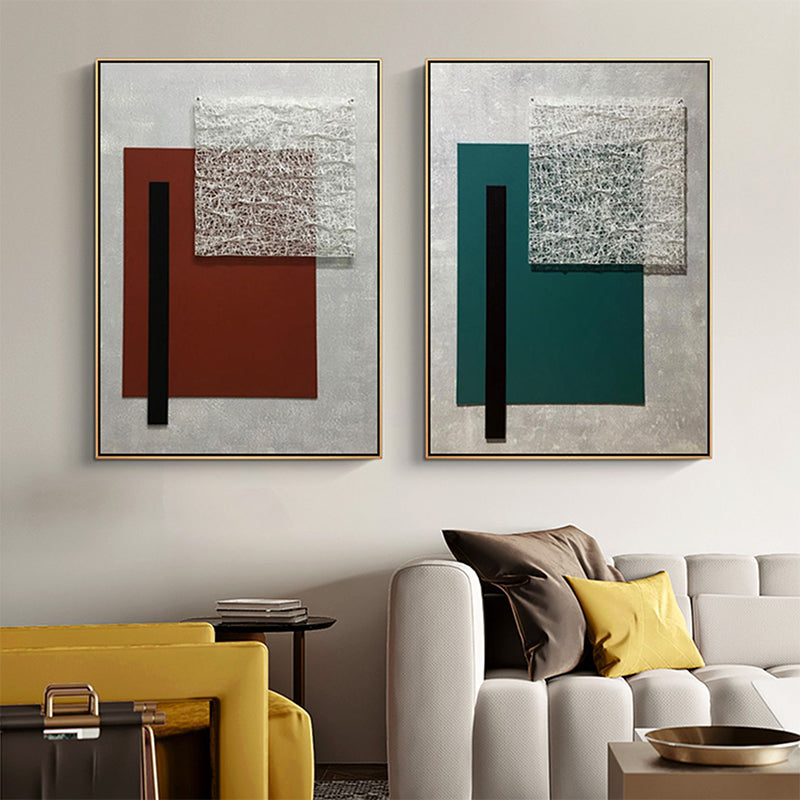 Brehn | Geometrische Leinwandkunst Strukturierter Nordic Stil Wohnzimmer Wanddekoration in Dunkelfarbe