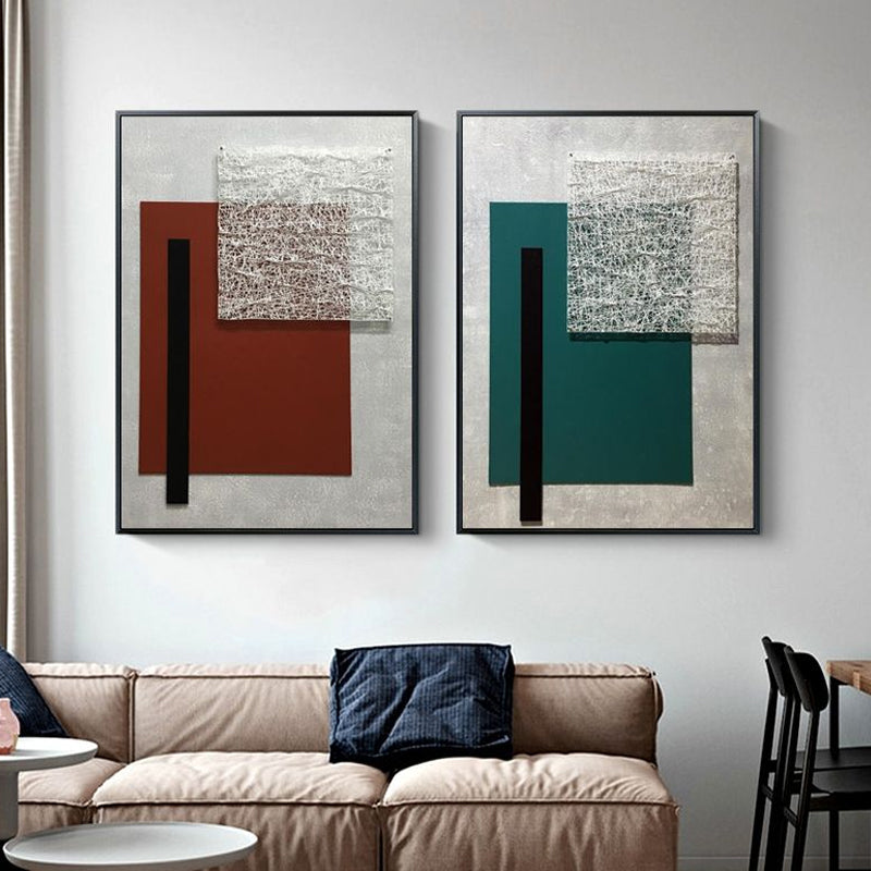 Brehn | Geometrische Leinwandkunst Strukturierter Nordic Stil Wohnzimmer Wanddekoration in Dunkelfarbe