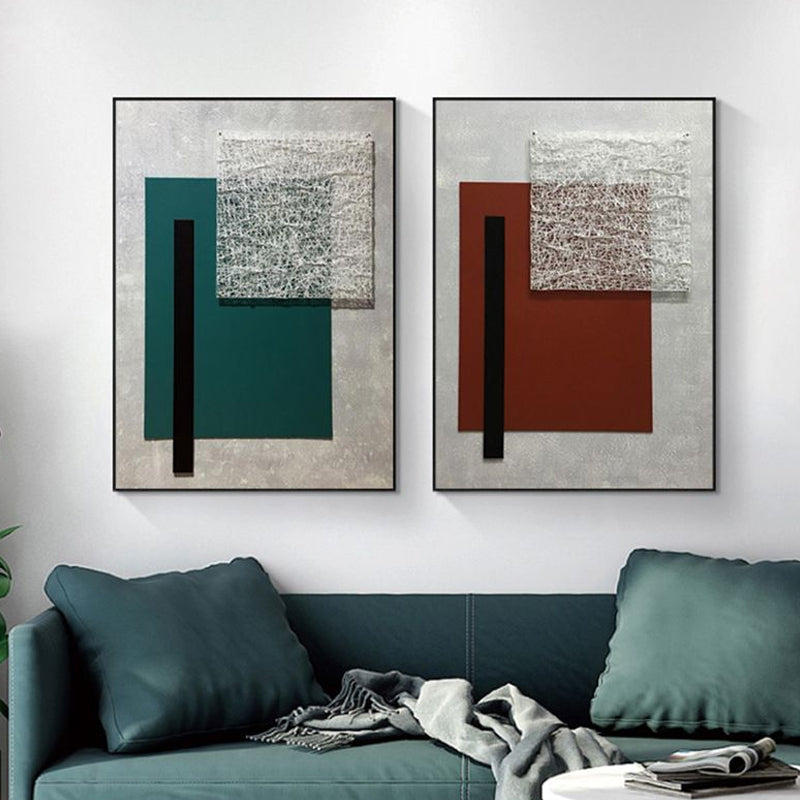 Brehn | Geometrische Leinwandkunst Strukturierter Nordic Stil Wohnzimmer Wanddekoration in Dunkelfarbe