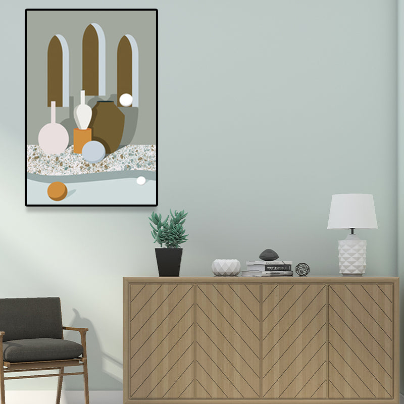 Brehn | Skandinavische Menschen Kunstdruck Gebäude Raum Pastellfarbe Eingewickelte Leinwand für Wohnzimmer
