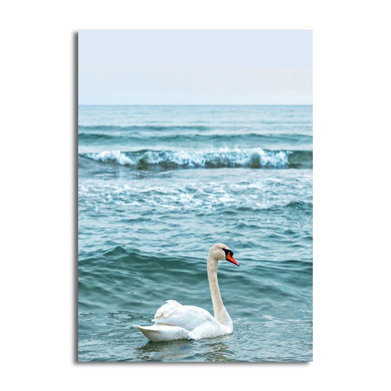 Brehn | Moderner Ozean Schwan Leinwanddruck Blau und Weiß Texturiert Wandkunst für Schlafzimmer